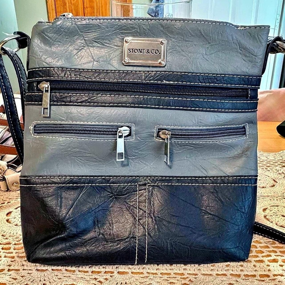 Stone & Co. Black and Grey Faux Leather Crossbody - Good condition